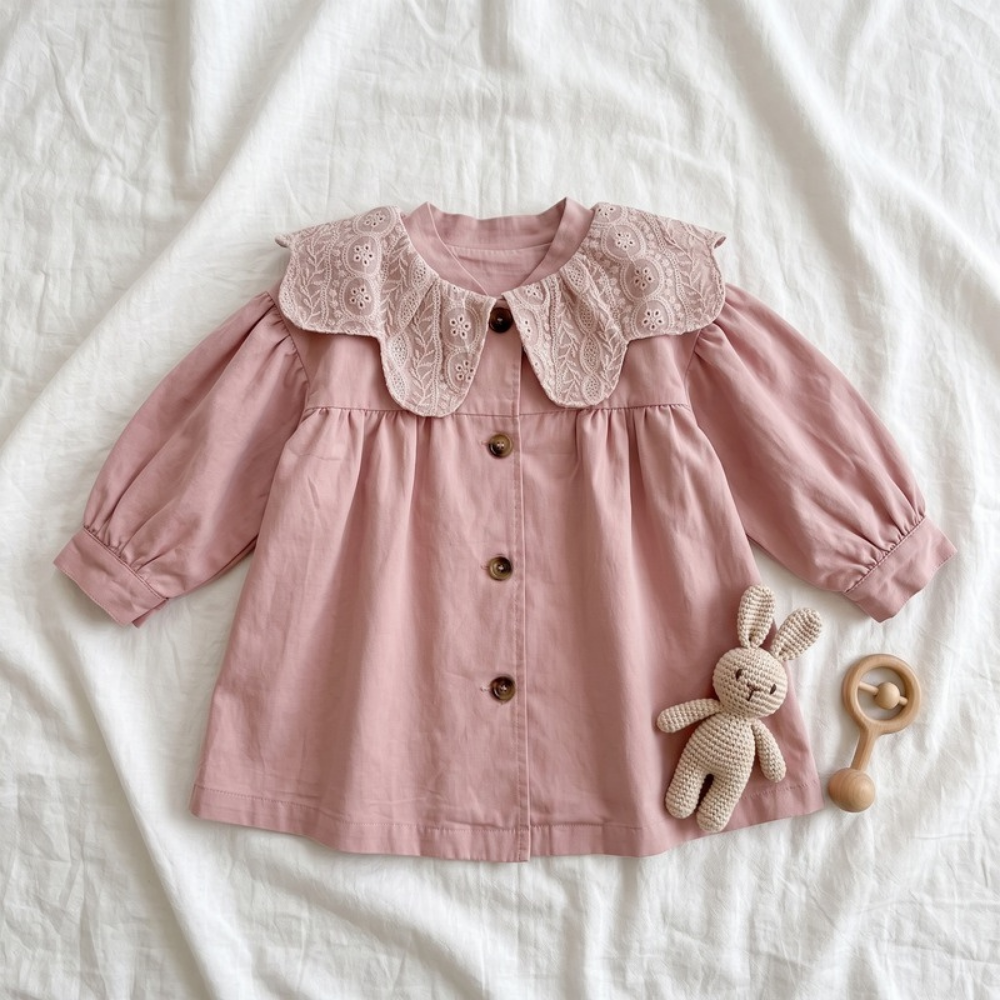 Lilo Lapel Mid Length Girls Trench Coat - Pink