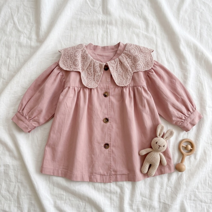 Lilo Lapel Mid Length Girls Trench Coat - Pink