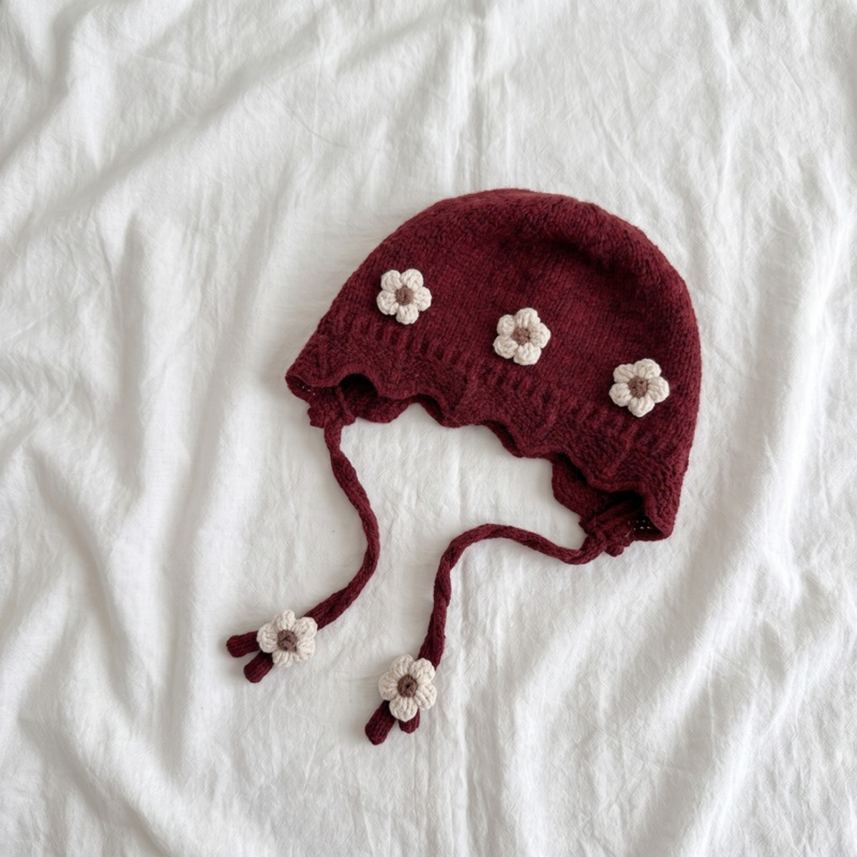 Lilo Floral Knit Baby Hat - Wine Red