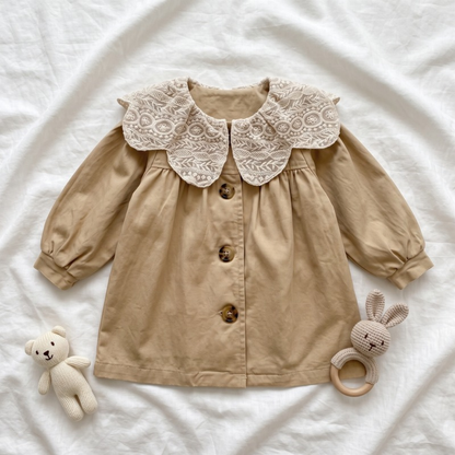 Lilo Lapel Mid Length Girls Trench Coat - Khaki