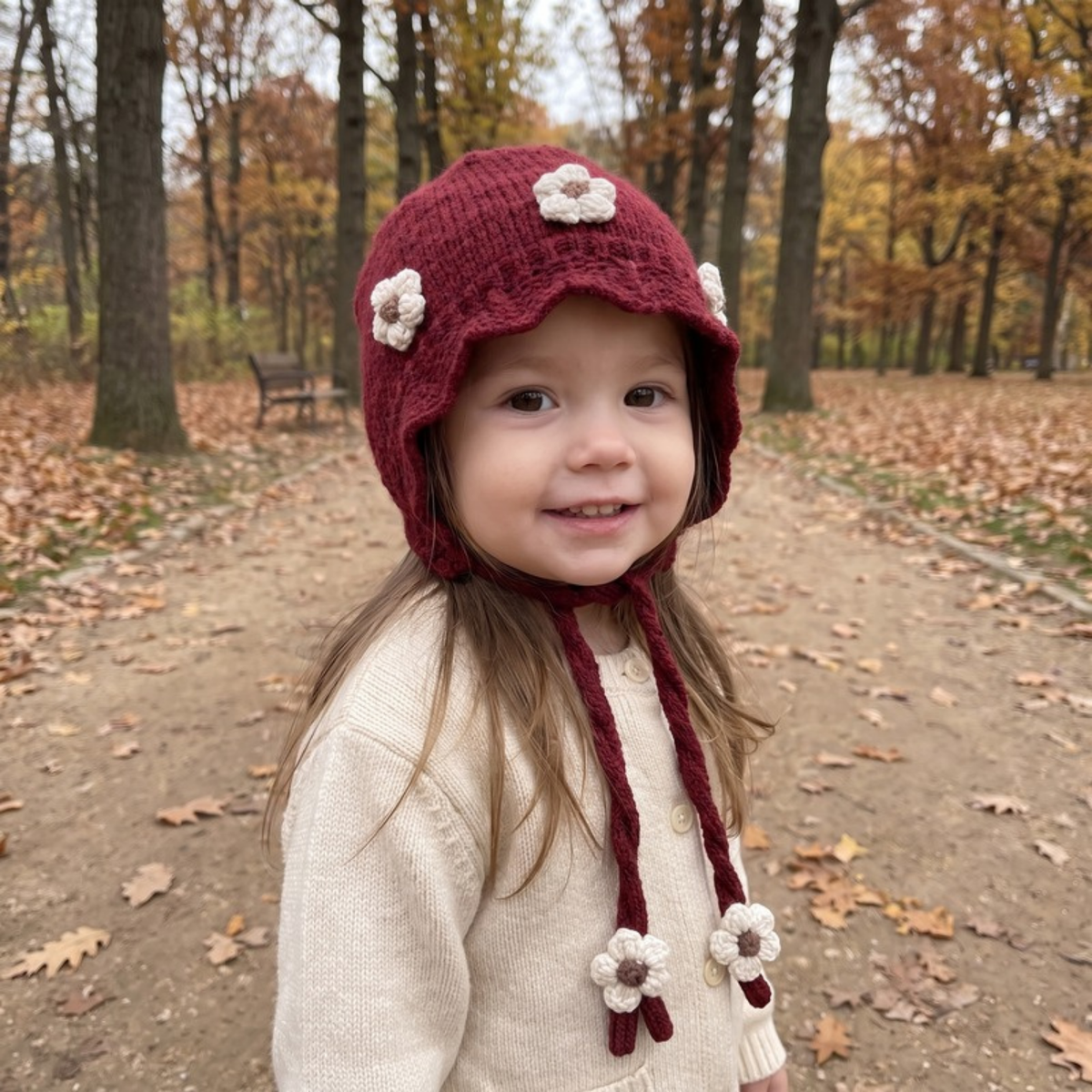 Lilo Floral Knit Baby Hat - Wine Red