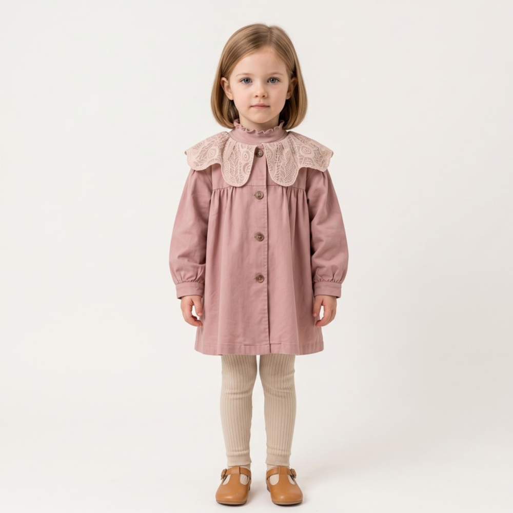 Lilo Lapel Mid Length Girls Trench Coat - Pink