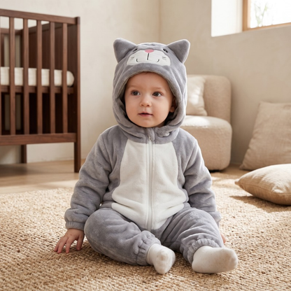 Lilo Cat Flannel Romper - Light Grey