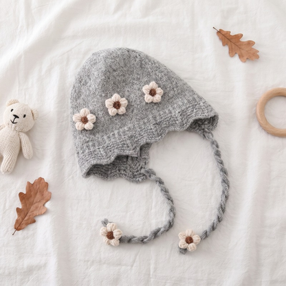 Lilo Floral Knit Baby Hat - Grey