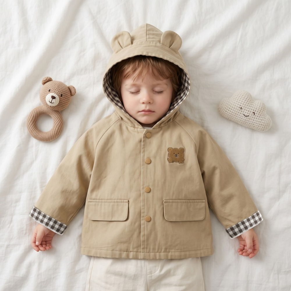 Lilo Hooded Baby Windbreaker - Khaki Bear Ears
