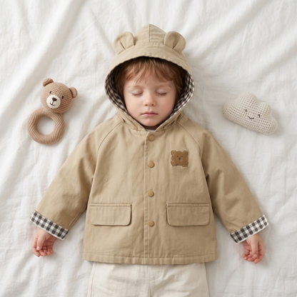 Lilo Hooded Baby Windbreaker - Khaki Bear Ears