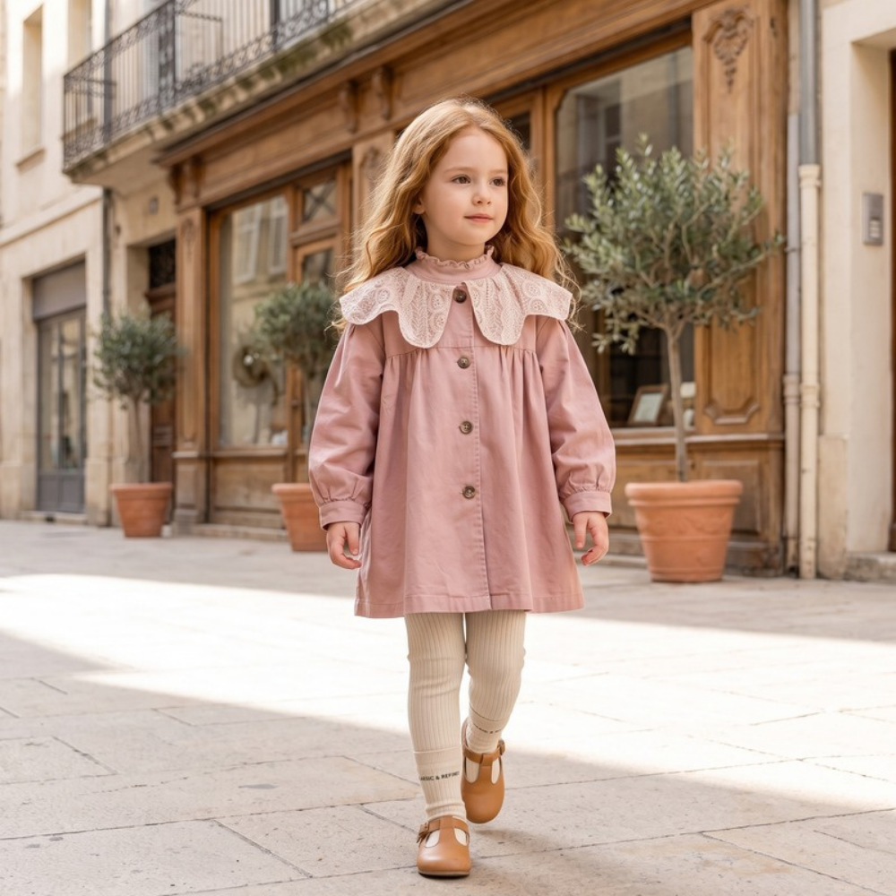 Lilo Lapel Mid Length Girls Trench Coat - Pink