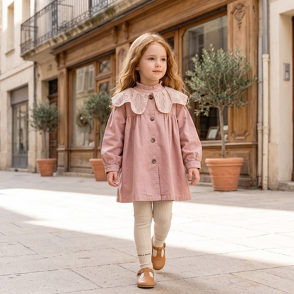 Lilo Lapel Mid Length Girls Trench Coat - Pink