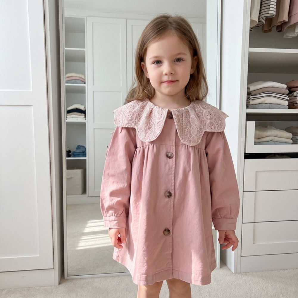Lilo Lapel Mid Length Girls Trench Coat - Pink