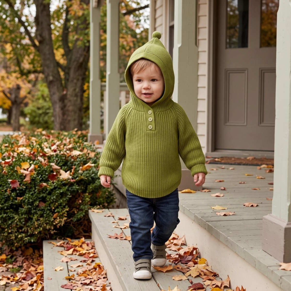 Lilo Hooded Knit Pullover - Olive Green