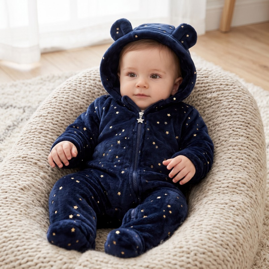 Lilo Fleece Footed Baby Romper - Navy Star