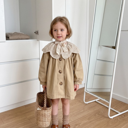 Lilo Lapel Mid Length Girls Trench Coat - Khaki