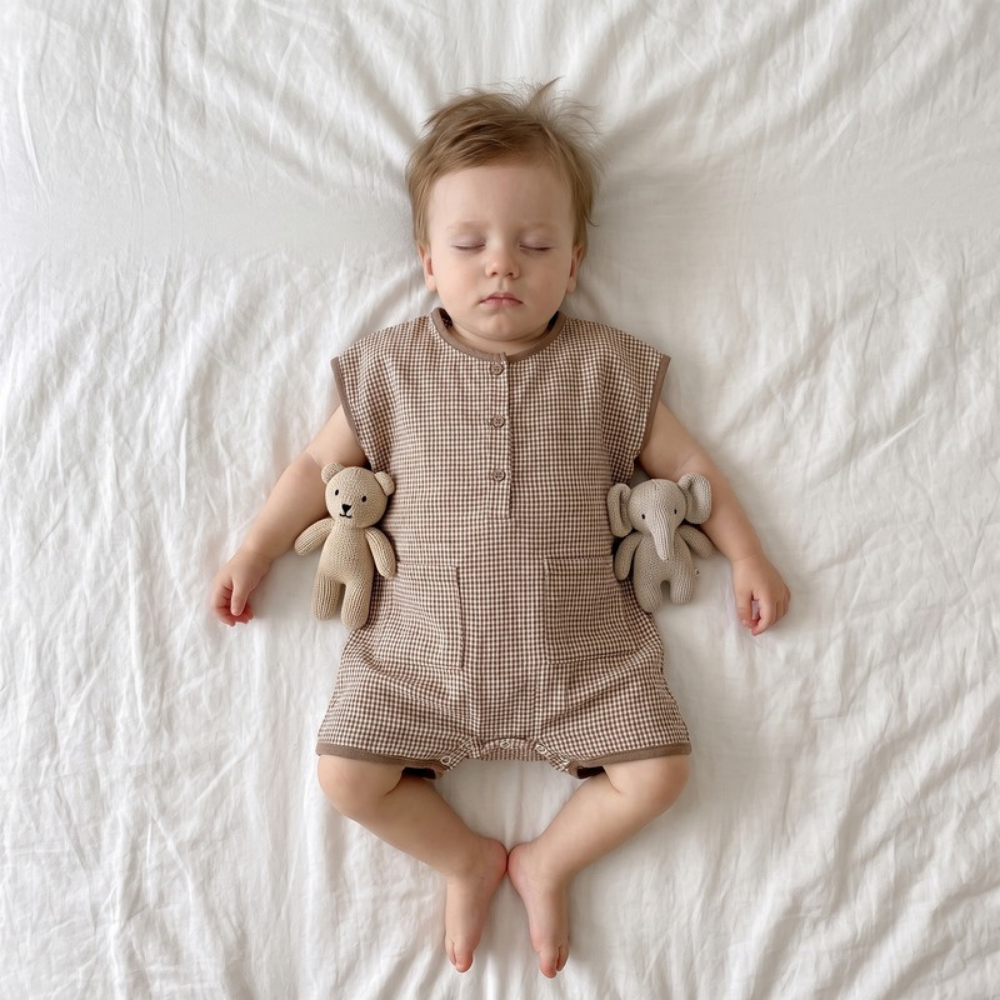 Lilo Cotton Gauze Plaid Romper - Brown