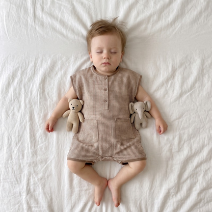 Lilo Cotton Gauze Plaid Romper - Brown