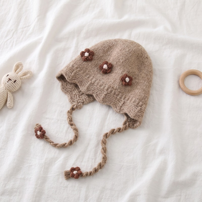 Lilo Floral Knit Baby Hat - Khaki