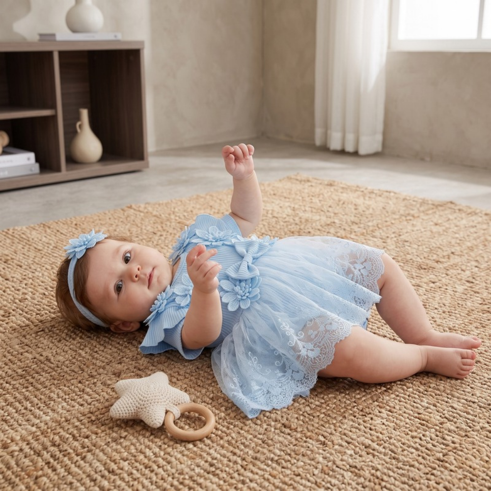 Lilo Cotton Baby Romper - Sky Blue