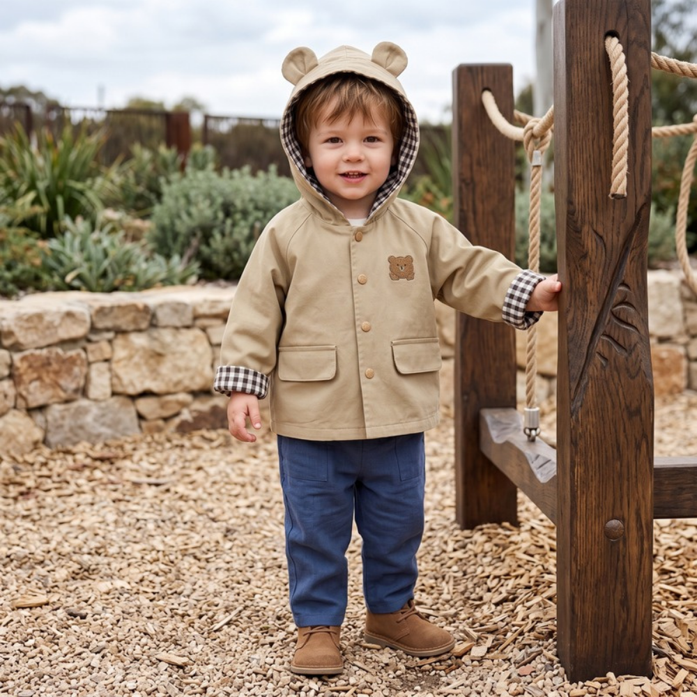 Lilo Hooded Baby Windbreaker - Khaki Bear Ears