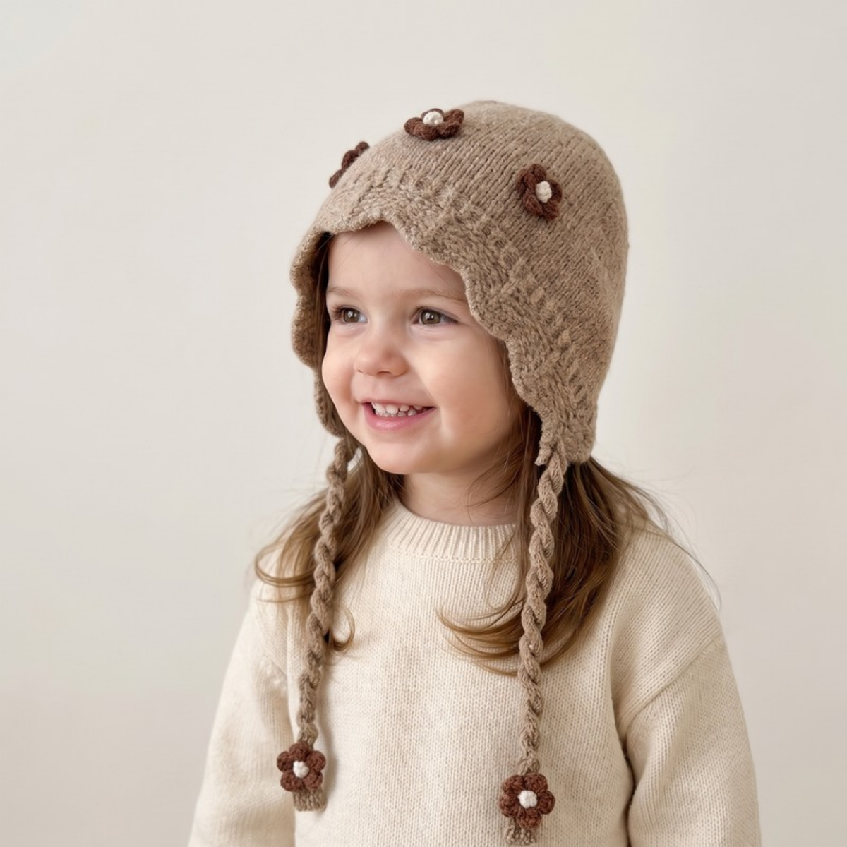 Lilo Floral Knit Baby Hat - Khaki
