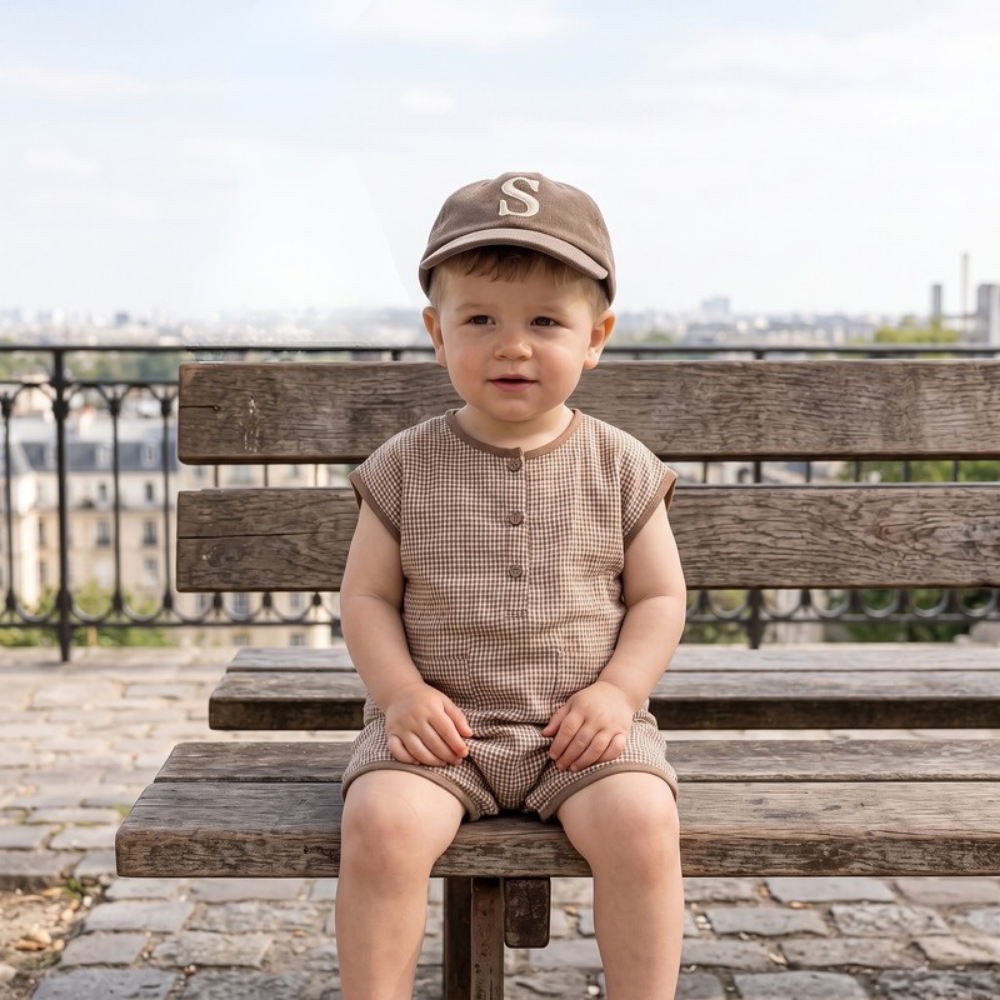 Lilo Cotton Gauze Plaid Romper - Brown
