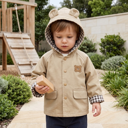 Lilo Hooded Baby Windbreaker - Khaki Bear Ears