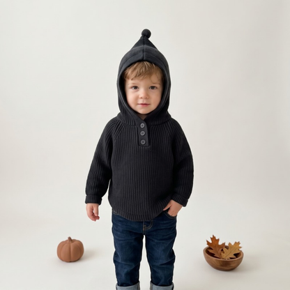 Lilo Hooded Knit Pullover - Charcoal