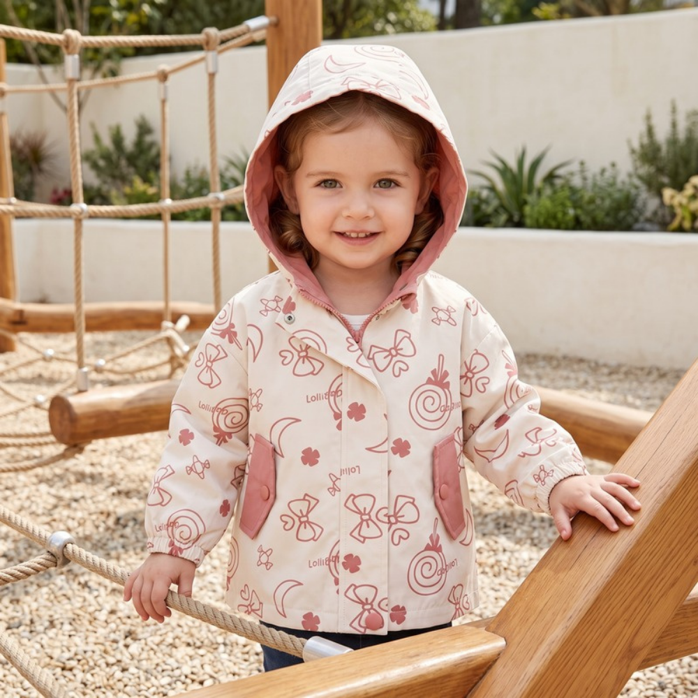 Lilo Hooded Baby Windbreaker - Apricot Floral