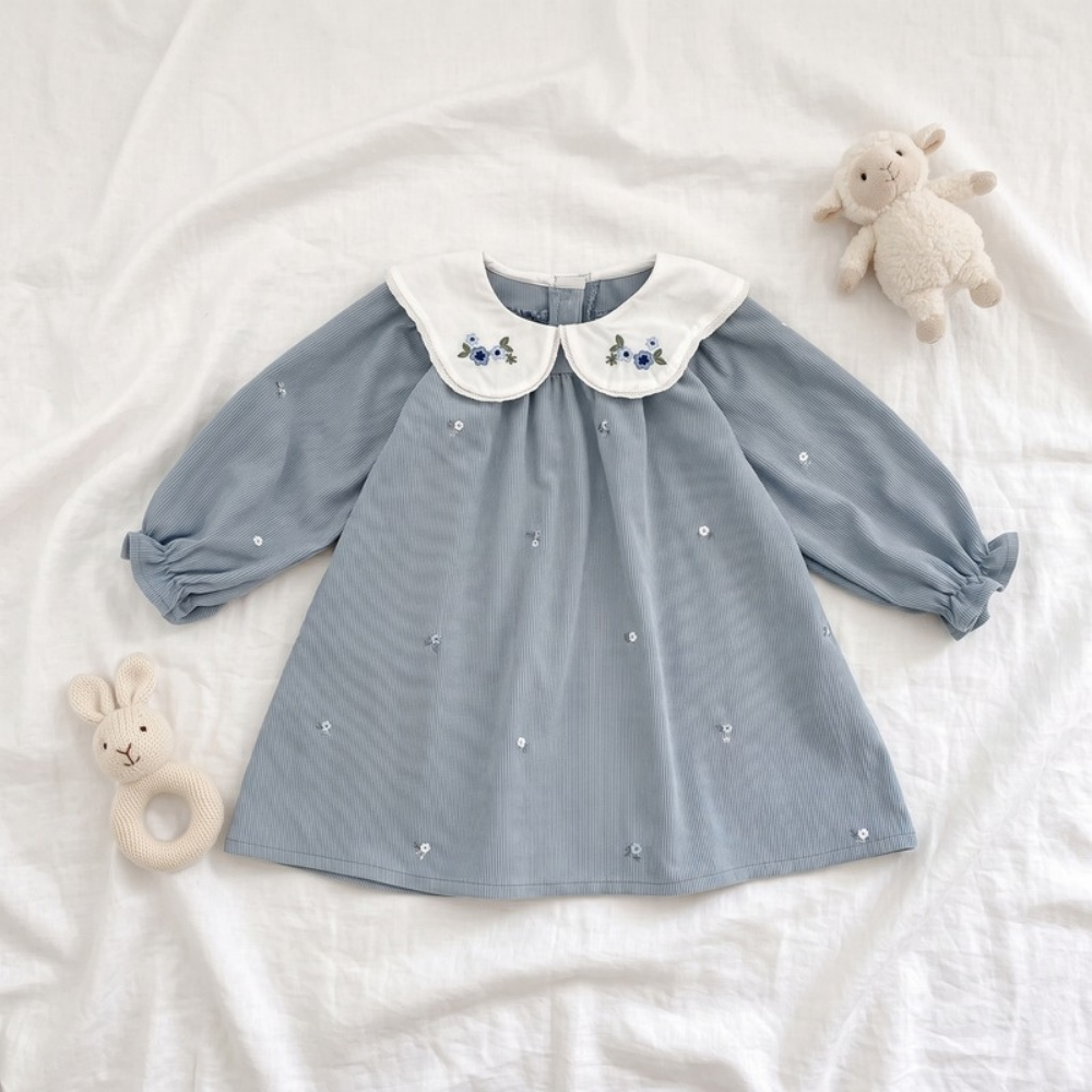 Lilo Corduroy Embroidered Dress - Blue