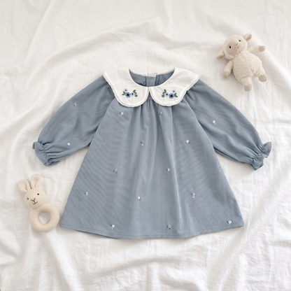 Lilo Corduroy Embroidered Dress - Blue