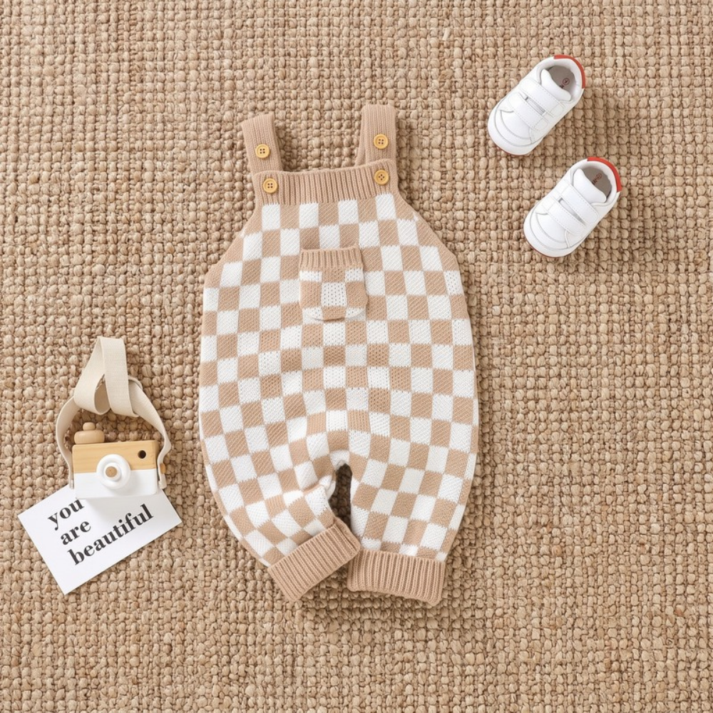 Lilo Checkerboard Baby Romper - Camel
