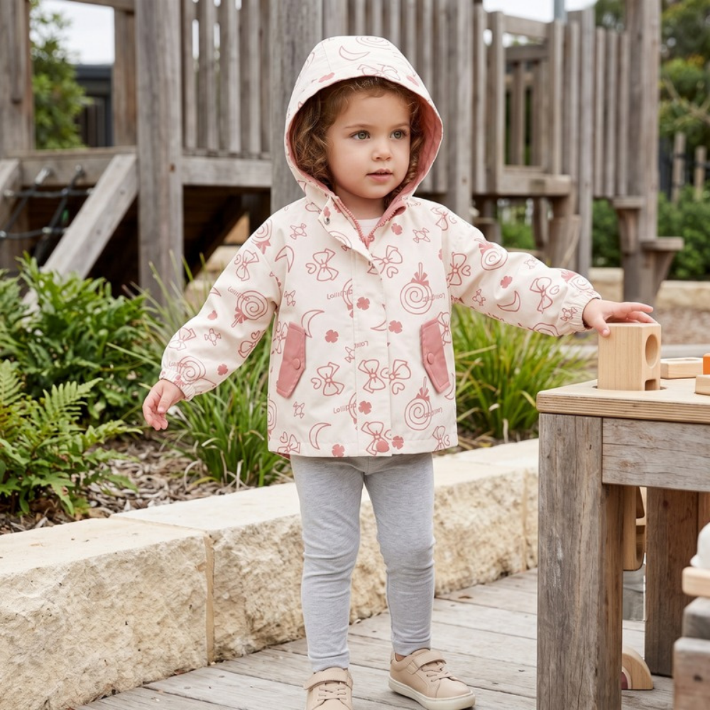 Lilo Hooded Baby Windbreaker - Apricot Floral