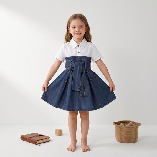 Lilo Denim Panel Girls Dress