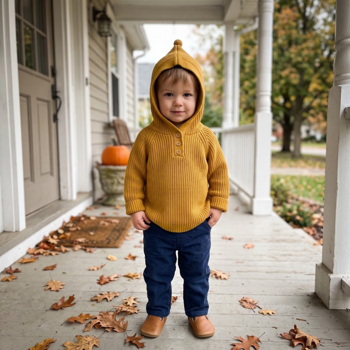 Lilo Hooded Knit Pullover - Mustard