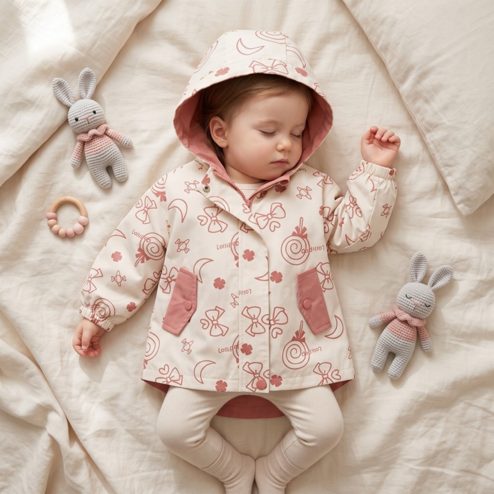 Lilo Hooded Baby Windbreaker - Apricot Floral