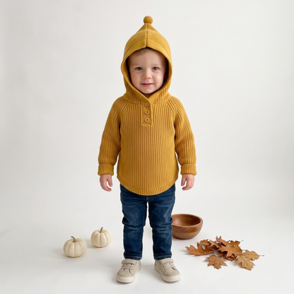 Lilo Hooded Knit Pullover - Mustard