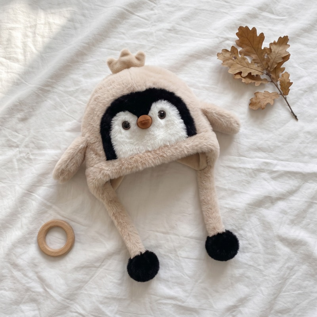 Lilo Penguin Plush Winter Hat - Khaki