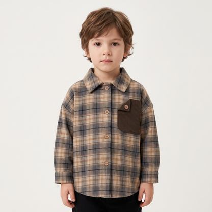 Lilo Retro Color Block Plaid Shirt - Grey and Blue Plaid