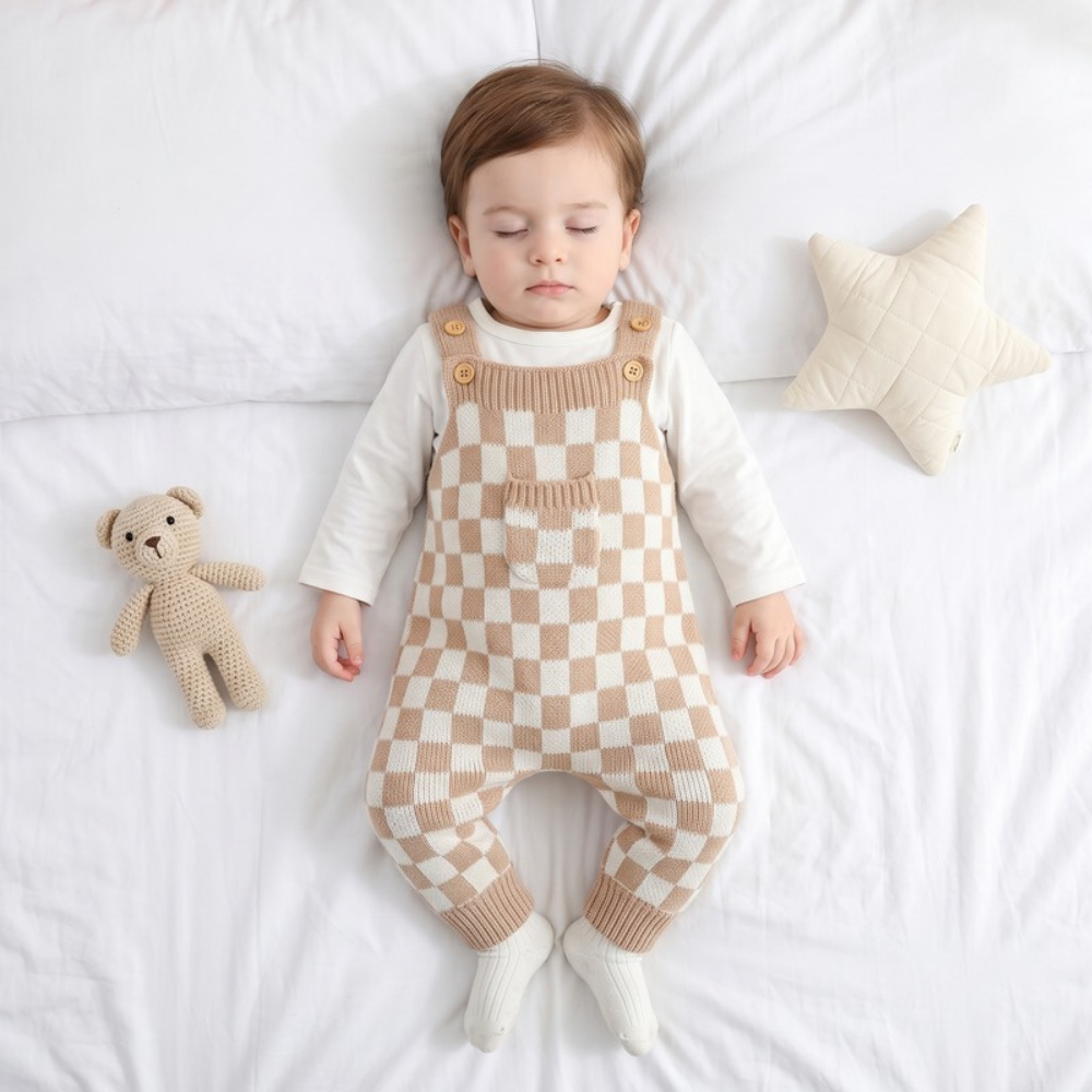 Lilo Checkerboard Baby Romper - Camel