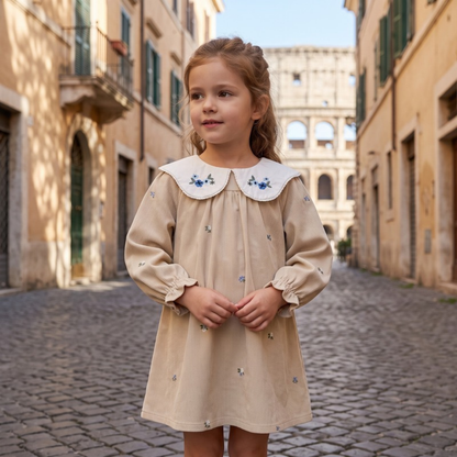Lilo Corduroy Embroidered Dress - Apricot
