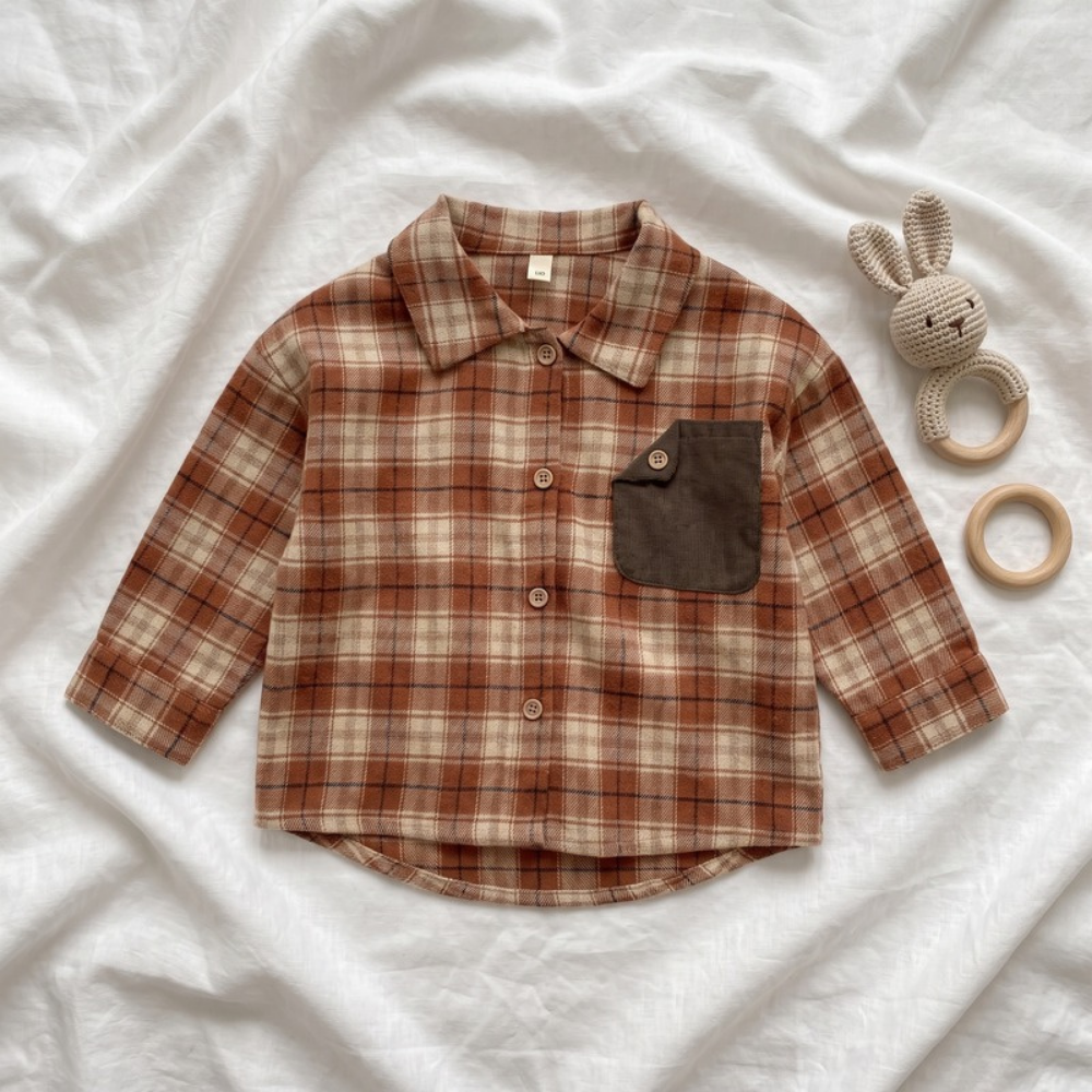 Lilo Retro Color Block Plaid Shirt - Brown and Red Plaid