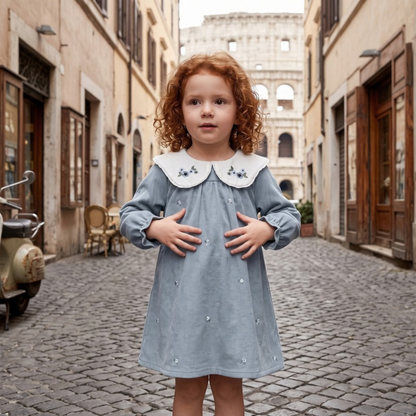 Lilo Corduroy Embroidered Dress - Blue