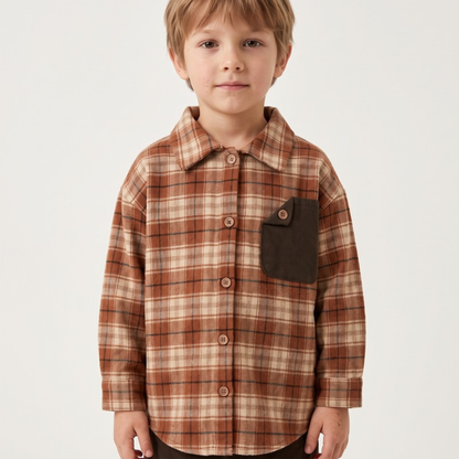 Lilo Retro Color Block Plaid Shirt - Brown and Red Plaid