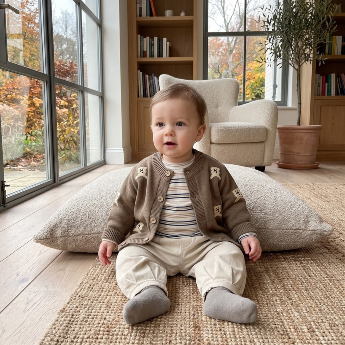Lilo Knit Cardigan and Pants Set - Brown Bear