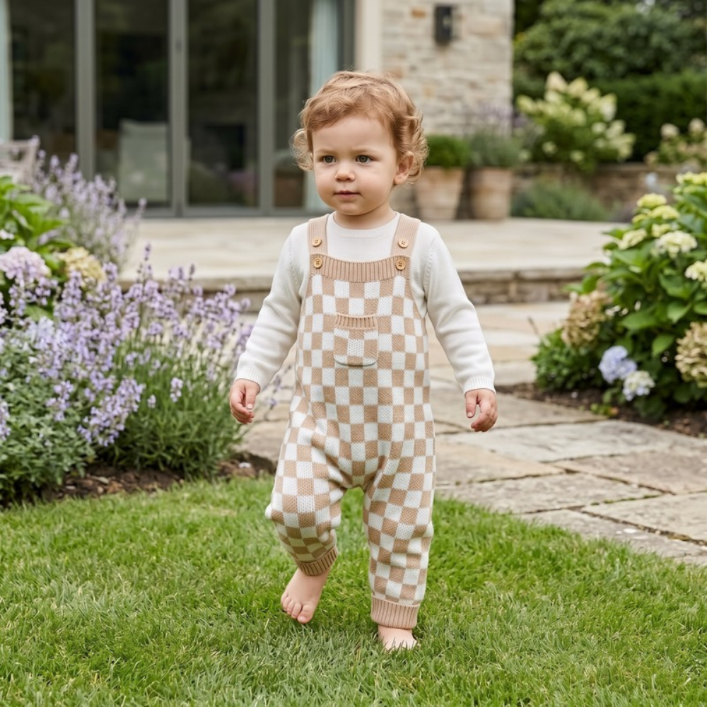 Lilo Checkerboard Baby Romper - Camel