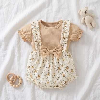 Lilo Floral Short Sleeve Romper - Latte Floral