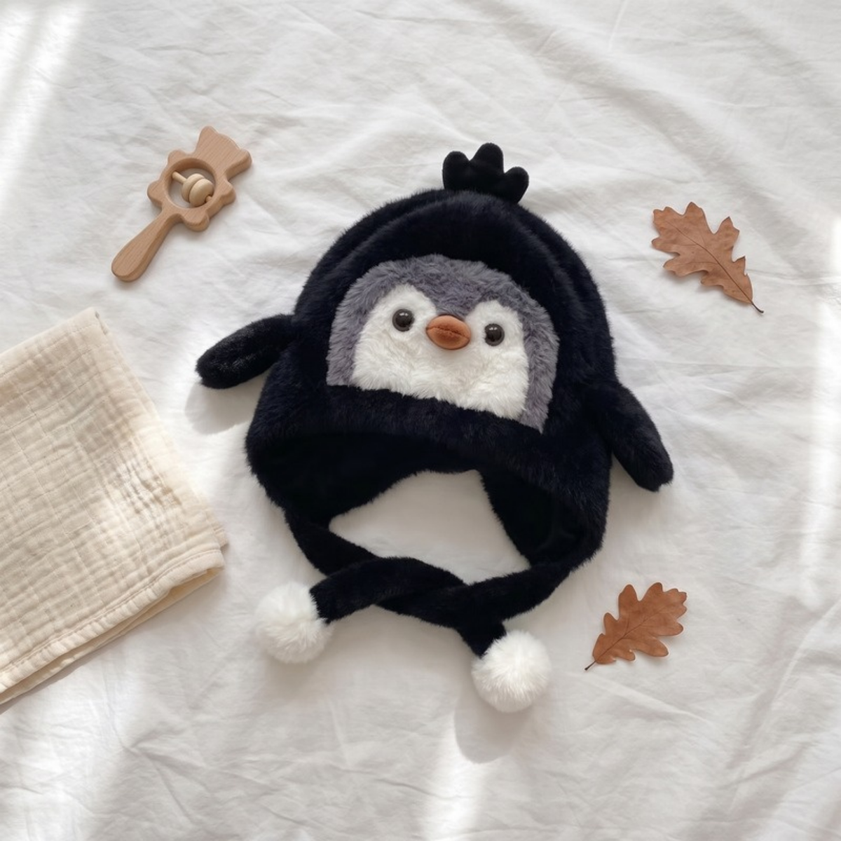 Lilo Penguin Plush Winter Hat - Black
