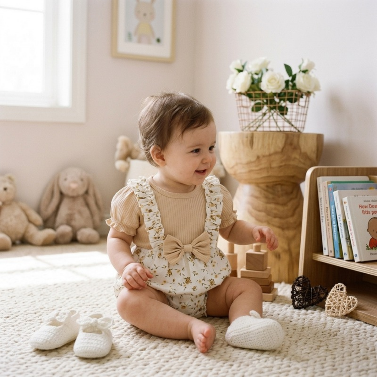Lilo Floral Short Sleeve Romper - Latte Floral