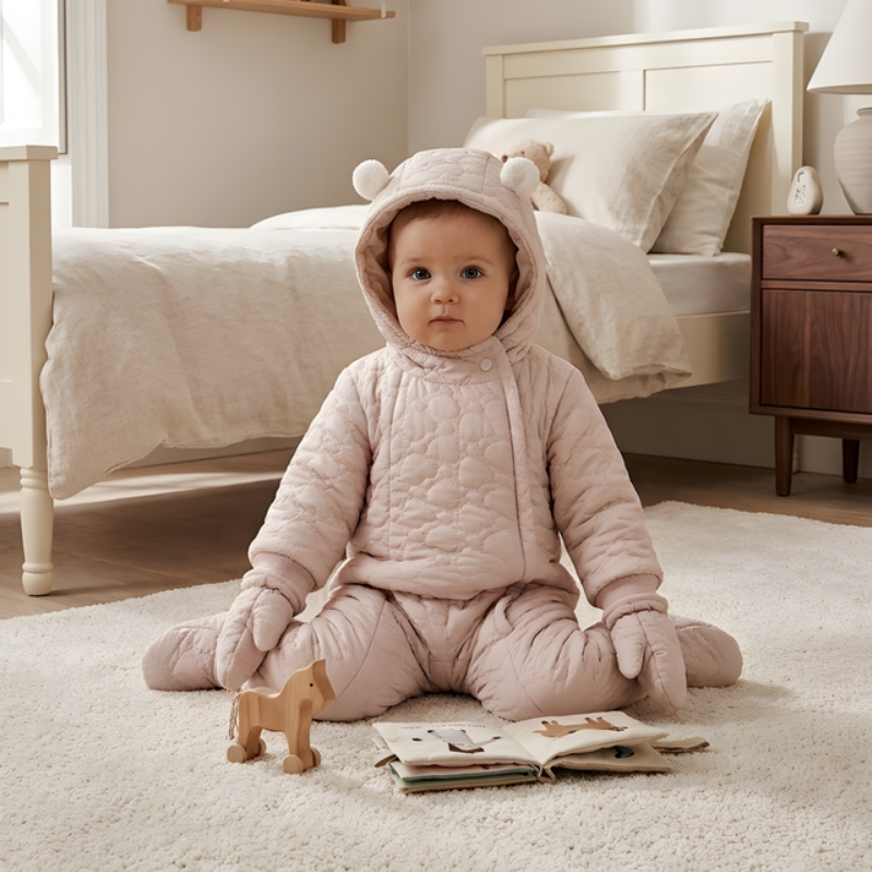 Lilo Thick Winter Baby Romper - Stone