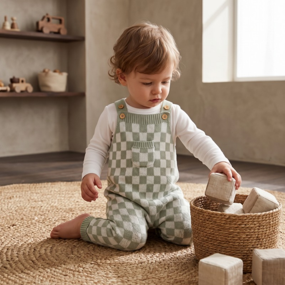 Lilo Checkerboard Baby Romper - Green