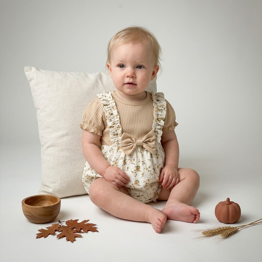 Lilo Floral Short Sleeve Romper - Latte Floral