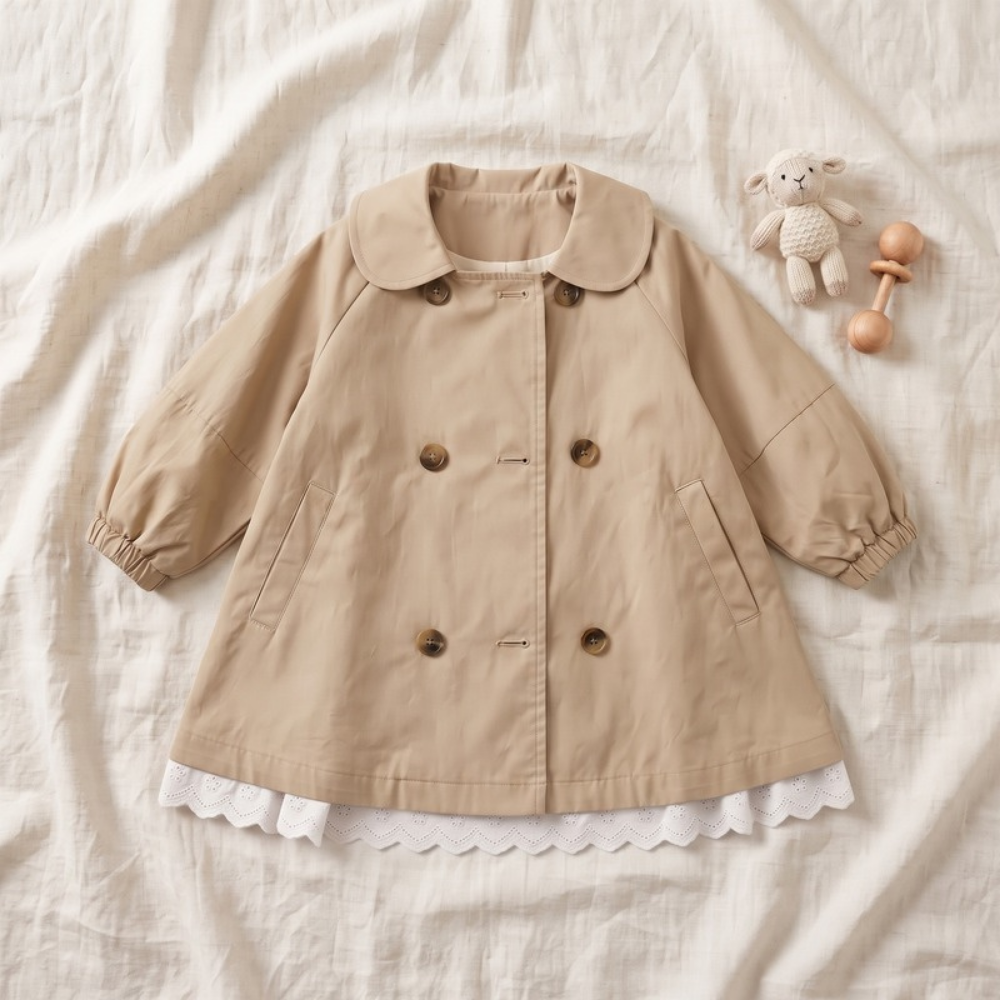 Lilo Double Breasted Lace Trim Trench Coat